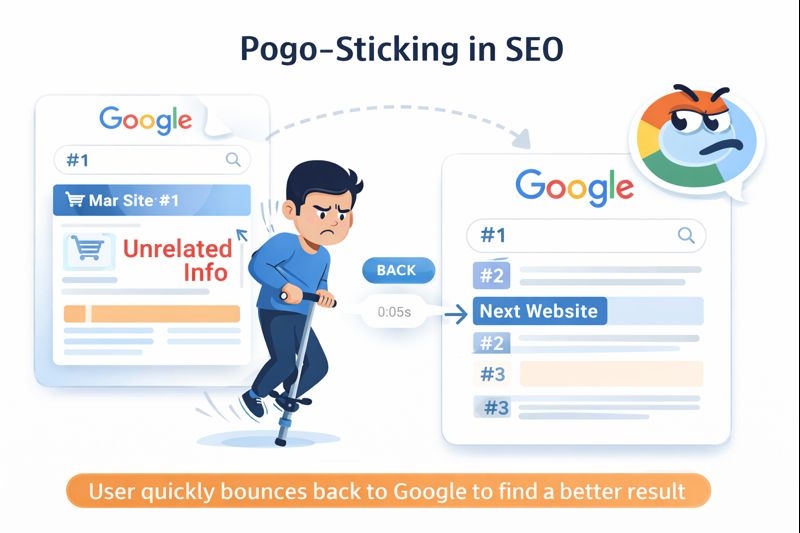 پوگو استیکینگ در سئو چیست؟ راهنمای جامع، تخصصی و حرفه‌ای برای تحلیل و کاهش Pogo-Sticking