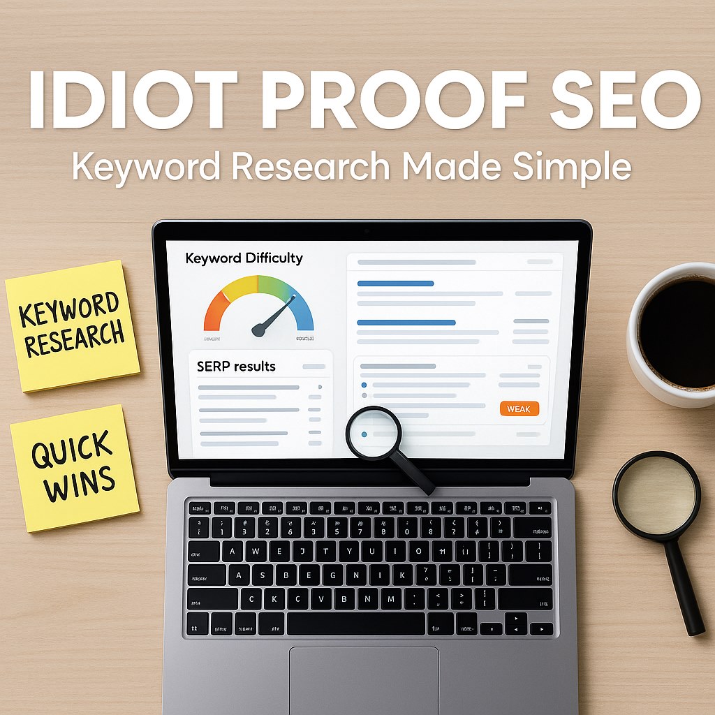 «پژوهش کلمه کلیدی، بدون دردسر»؛ شعاری که در هر خط رابط Idiot Proof SEO دیده میشود