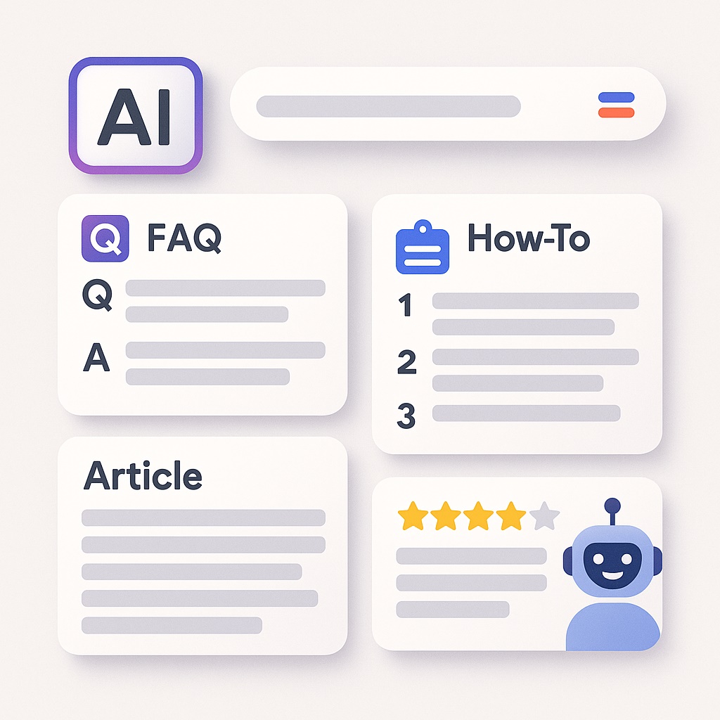 اسکیماهای کلیدی برای AI Overviews و چتباتها: FAQPage ،HowTo ،Article و Review