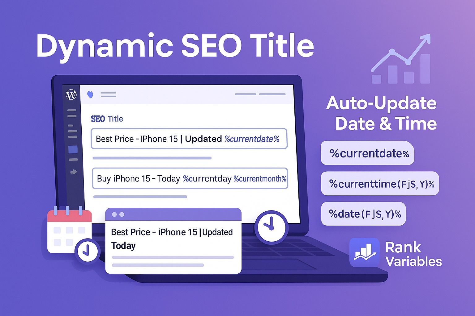 درج تاریخ و زمان داینامیک در عنوان سئو با Rank Math؛ راهنمای جامع از ایده تا اجرای حرفه‌ای