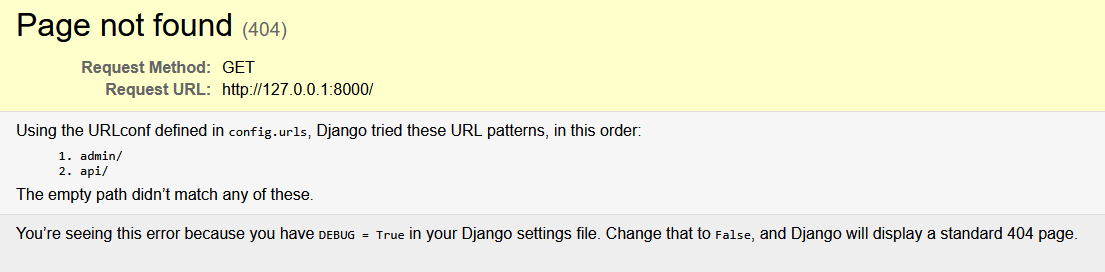 اگه ادرس http://127.0.0.1:8000 رو توی مرورگر باز کنیم با همچین صفحه ای روبه‌رو می‌شید.