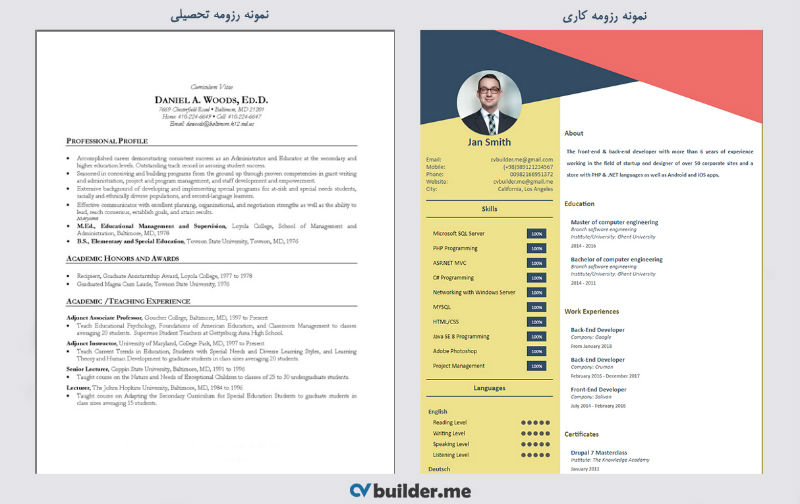 نمونه رزومه کاری، توسط رزومه ساز آنلاین cvbuilder.me ساخته شده است.
