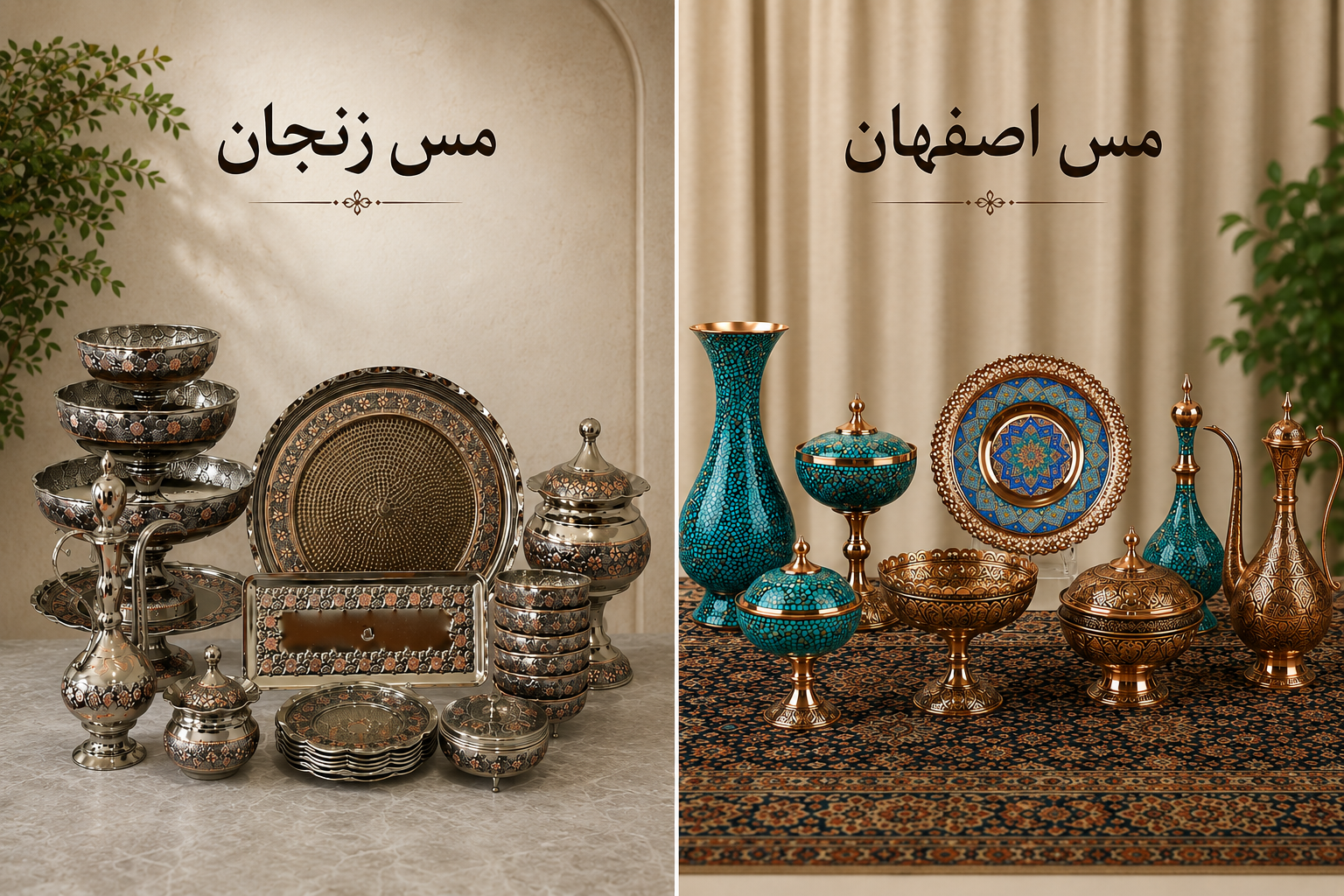 نمونهای از ظروف مسی تولید شده در زنجان و اصفهان