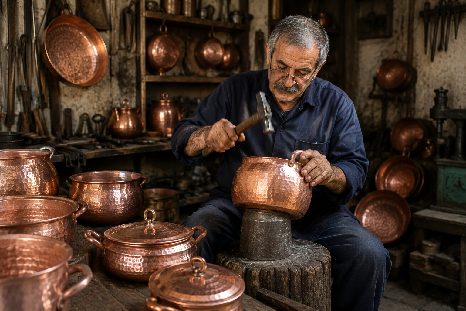 چکشکاری سنتی ظروف مسی در کارگاههای زنجان