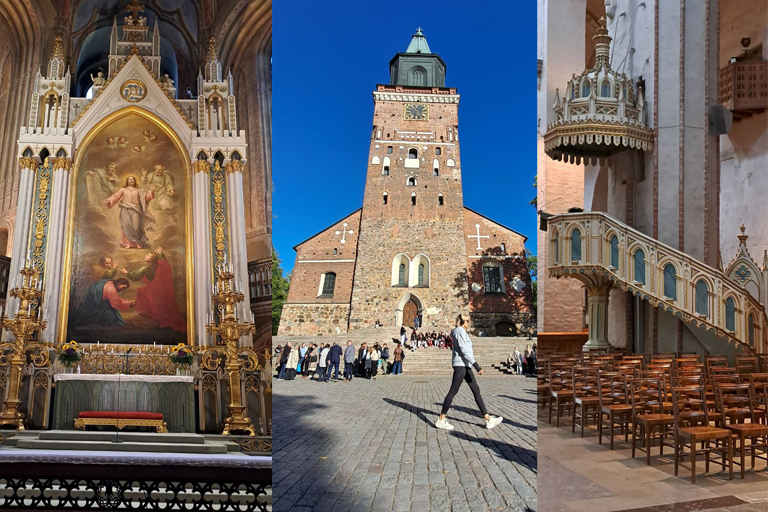 از سمت چپ، محراب، نمای ورودی از بیرون و محراب کلیسای اصلی شهر تورکو