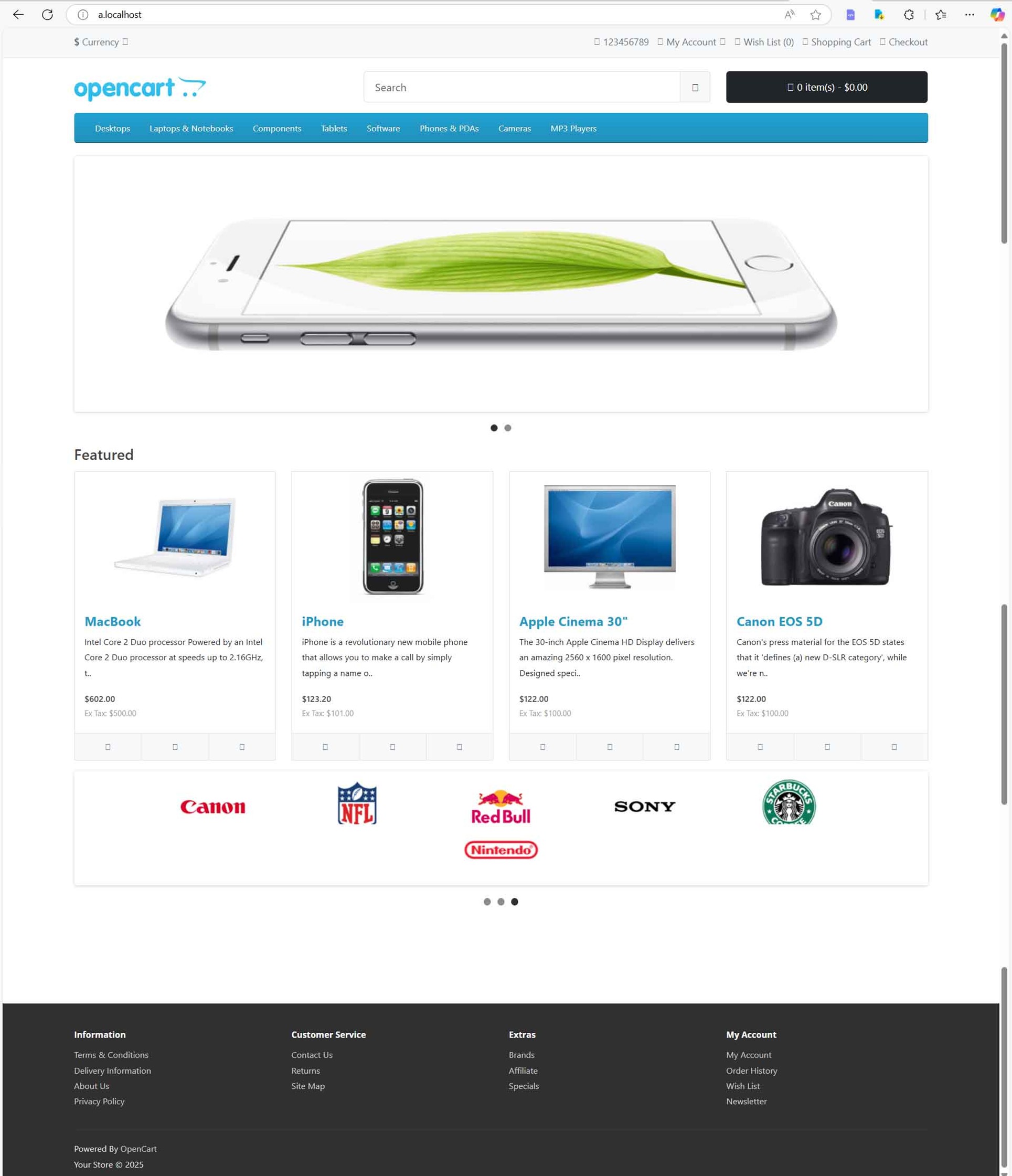 صفحه واسط کاربری نرمافزار opencart