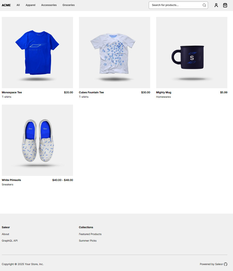 فحه رابط کاربری نرم افزار Saleor