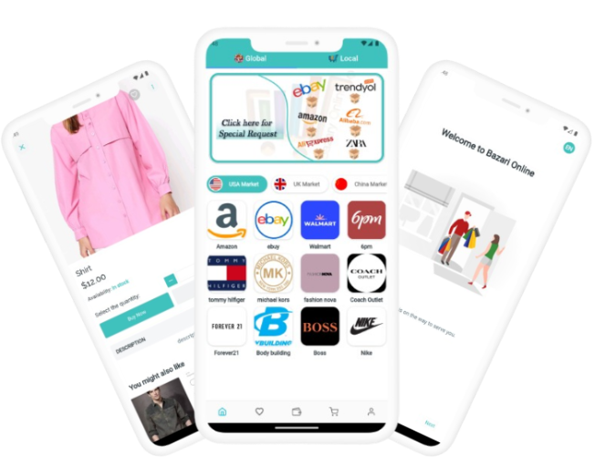 صفحه اپ بازار انلاین که امکان خرید و حمل را به عراق و کردستان فراهم میکند