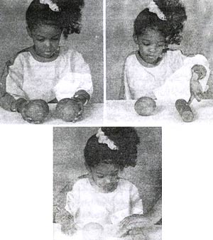 کودک در ابتدا میپذیرد که مقدار دو خمیر مشابه، یکسان است اما وقتی شکل یکی را تغییر میدهیم معتقد است که این دو دیگر برابر نیستند.