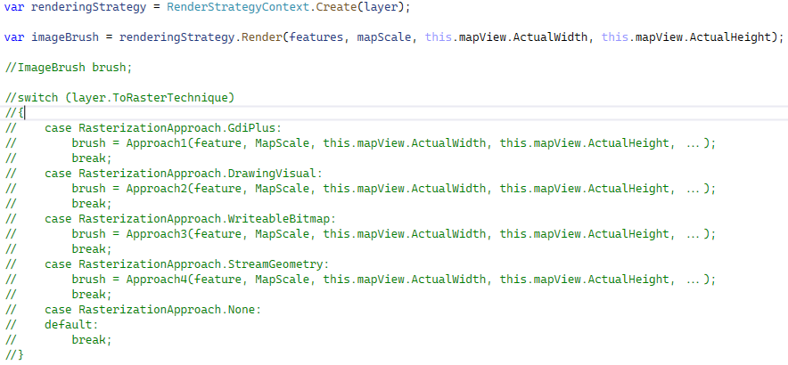 حذف کد switch و استفاده از کلاس Context برای انتخاب استراتژی رندرینگ