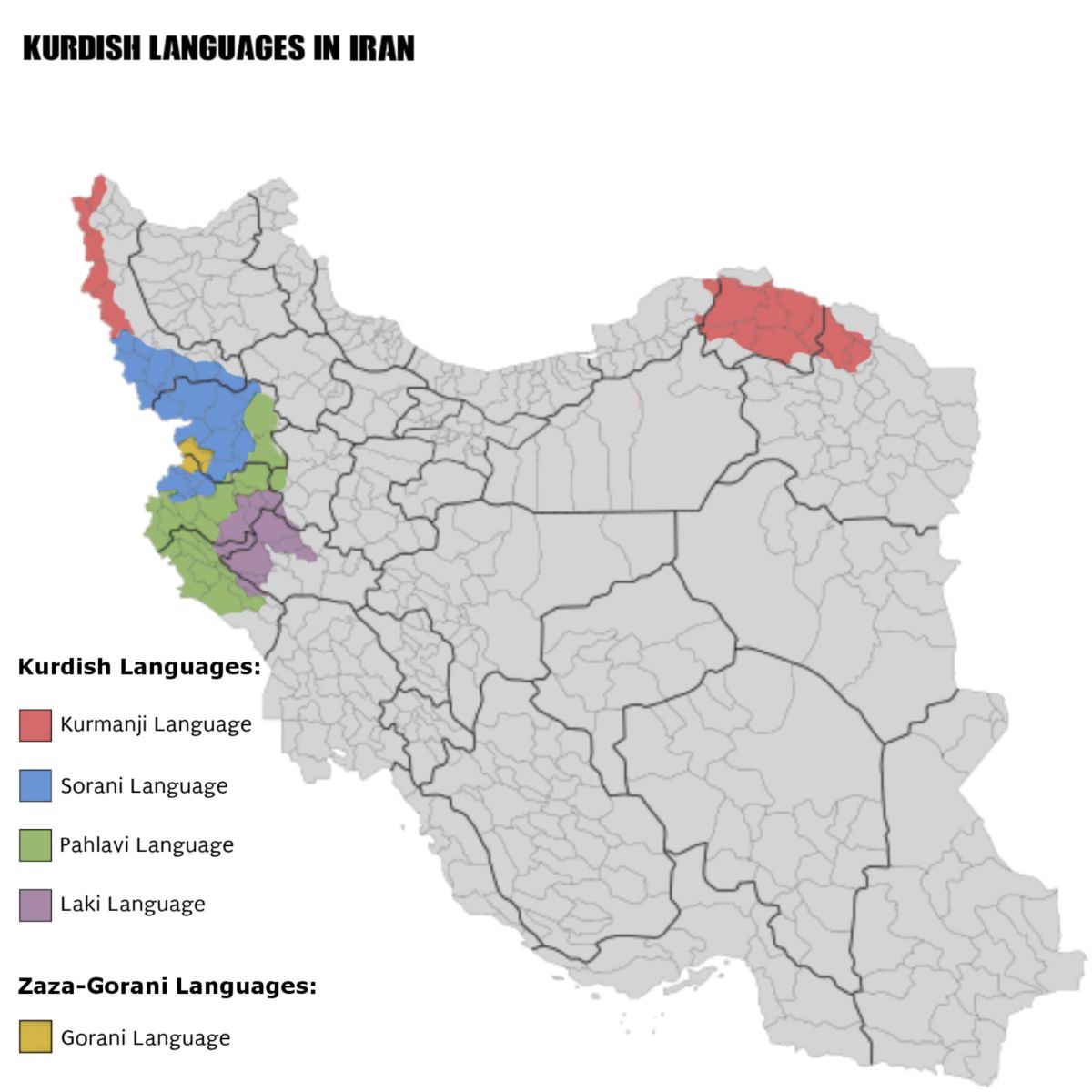نقشه گویشی مناطق کردنشین ایران