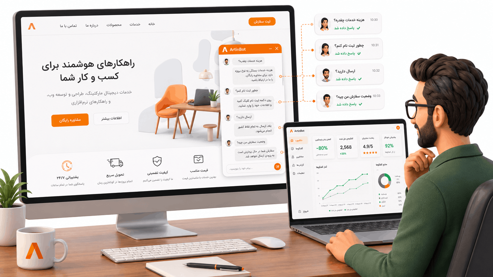 پاسخگویی خودکار مشتریان با هوش مصنوعی در وب سایت | آرتین بات artin-bot.ir