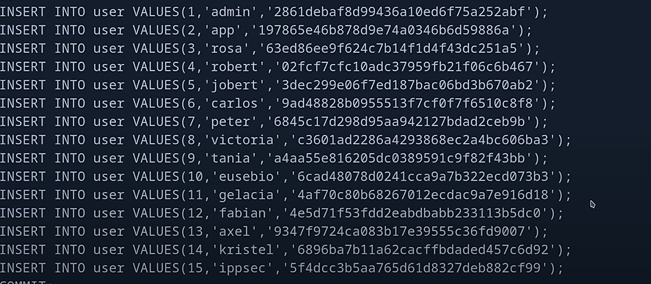 لیست نام کاربری و رمز عبور موجود در پایگاه داده یافت شده در پوشه