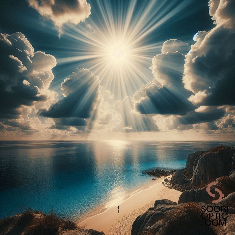 پیک-عکس-از-آسمان-آبی-آفتابی-با-تاکید-بر-پرتوهای-نور-خورشید