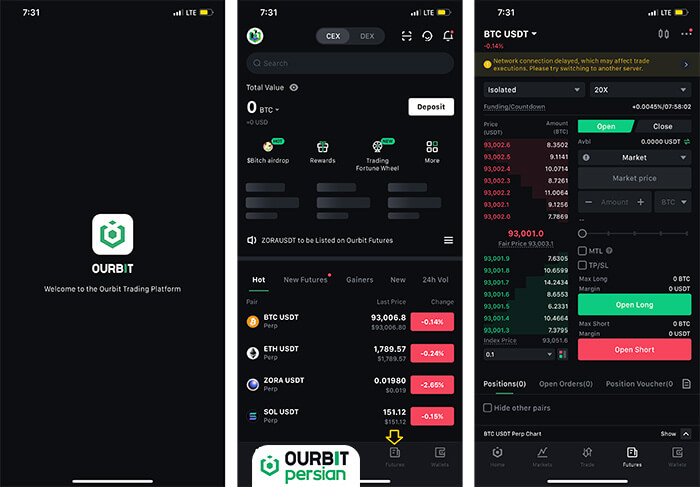 آموزش فیوچرز صرافی اوربیت در اپلیکیشن موبایل