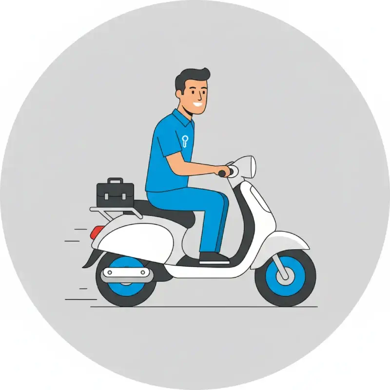 تصویر وکتور کلید ساز سیار و شبانه روزی سوئیچ ۲۴ در حال اعزام فوری با موتور