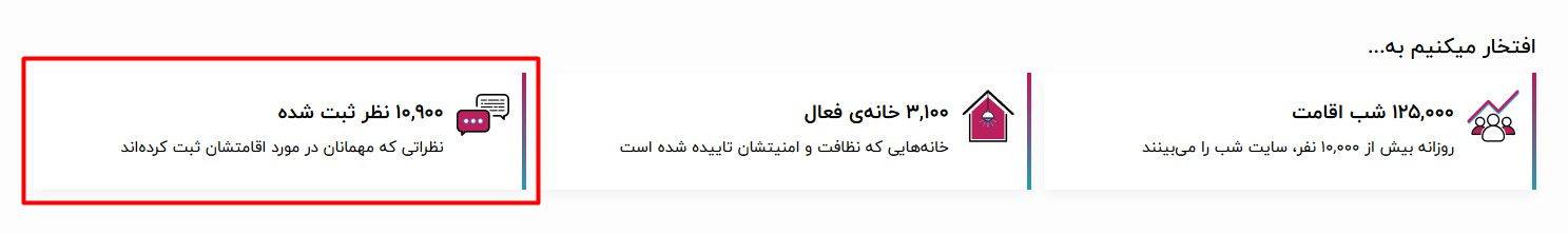 تعداد نظرات ثبت شده برای اقامتگاه ها در سایت اجاره ویلای شب