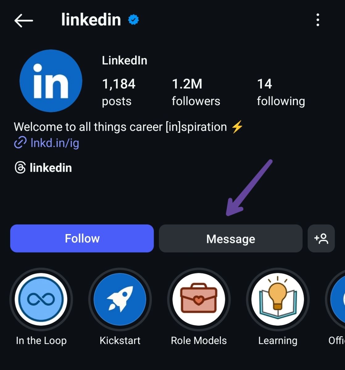 اکانت لینکت‌این در Instagram