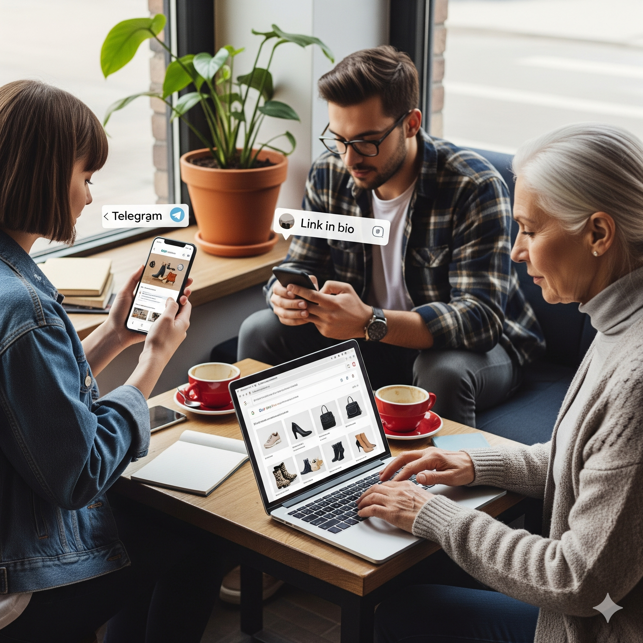 راه های ورود به سایت: نفر اول از طریق لینک در تلگرام نفر ،دوم از طریق لینک موجود در بایو و نفر سوم از طریق جستجوی مستقیم در گوگل