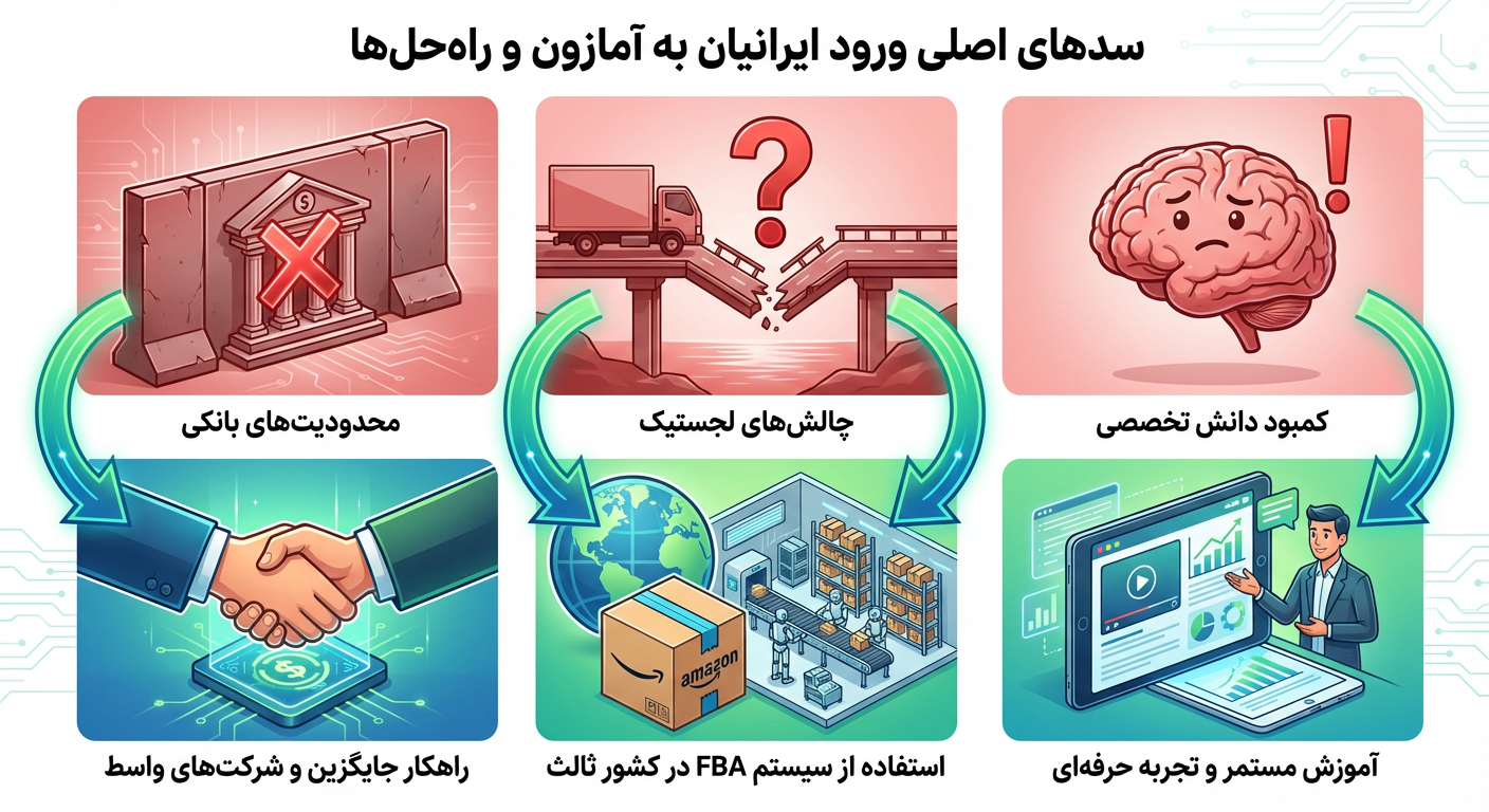 سدهای اصلی ورود ایرانیان به آمازون و راه‌حل‌ها