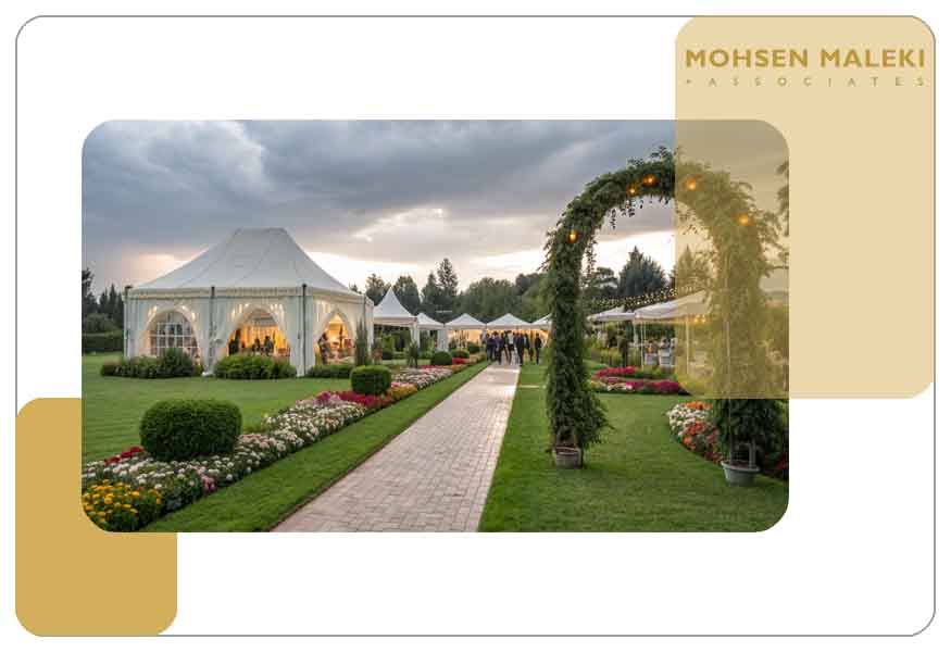 بخش‌ بندی فضاهای کاربردی محوطه باغ تالار عروسی