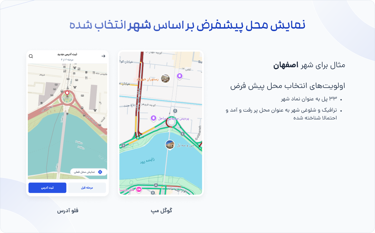 نمایش محل پیشفرض بر اساس شهر کاربر