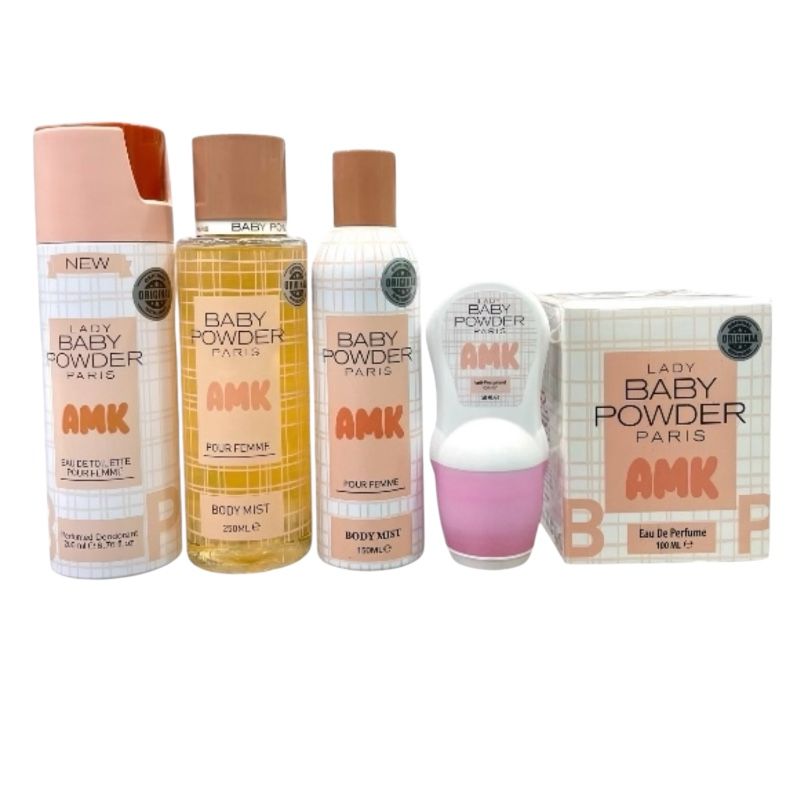 پک کامل خوشبوکننده زنانه Baby Powder AMK قهوه ایی 5 تیکه