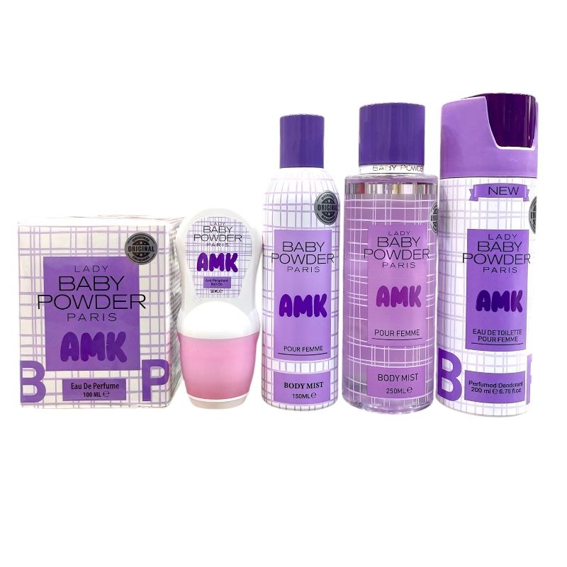 پک کامل خوشبوکننده زنانه Baby Powder AMK بنفش 5 تیکه