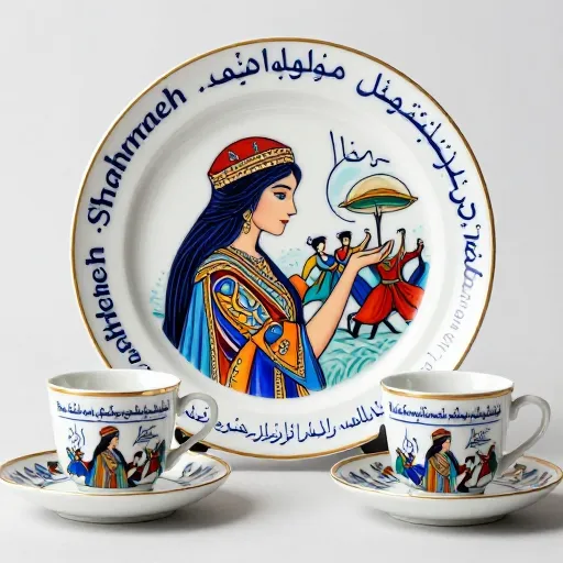 شما می‌توانید ظروف غذاخوری چایی قهوه از جنس چینی با تصاویری که از شاهنامه روایت می‌شود را در ست دکوراسیون خودتون داشته باشید قابل سفارش در نمایش آهنگین