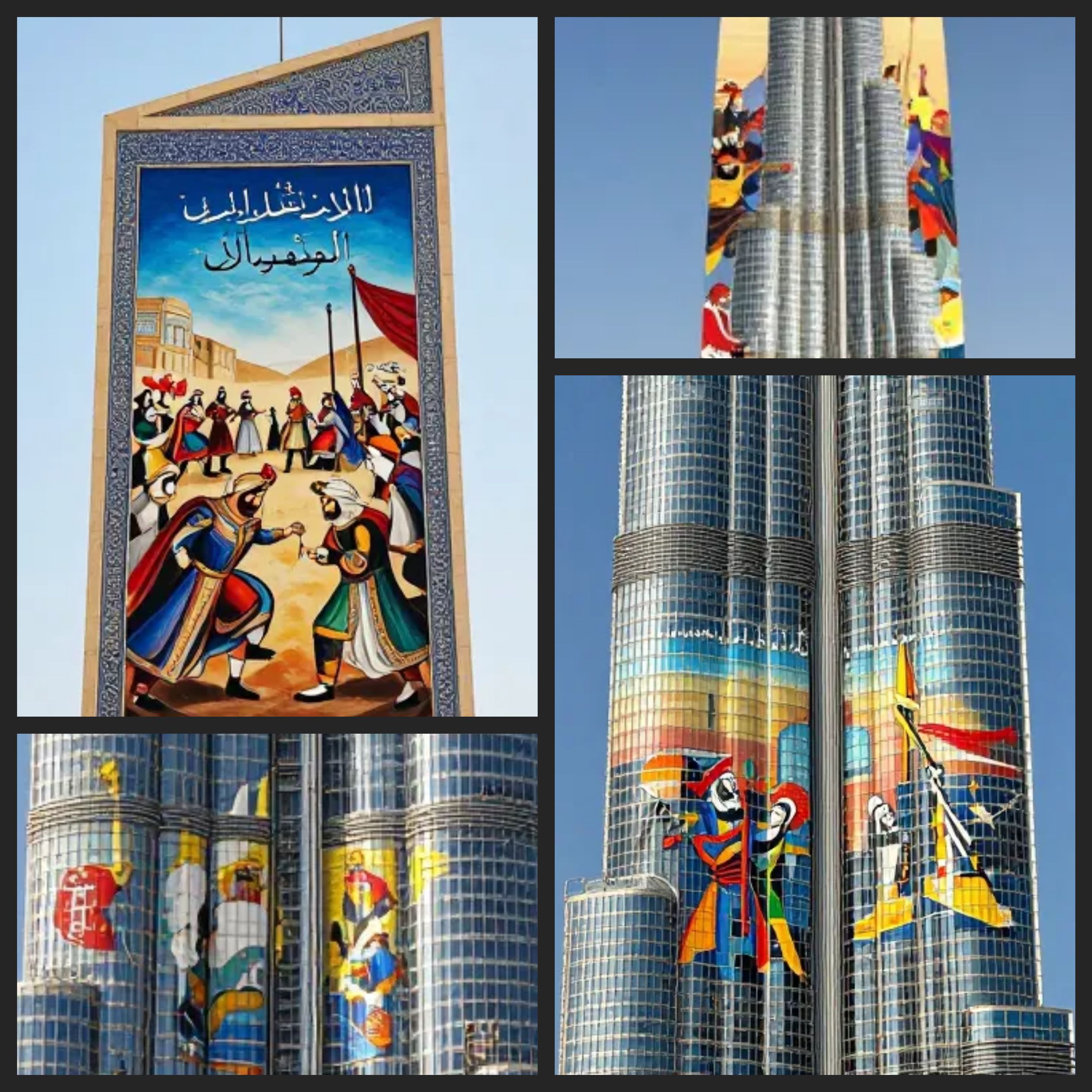 کتاب اختصاصی نغمه نگاره شاهنامه که روایت داستان به سلیقه شما بر روی ایده‌ای که شما می‌دهید چاپ و روایت می‌شود در تصاویر فوق روایت بر روی ساختمان‌های معروف جهان چاپ شده است