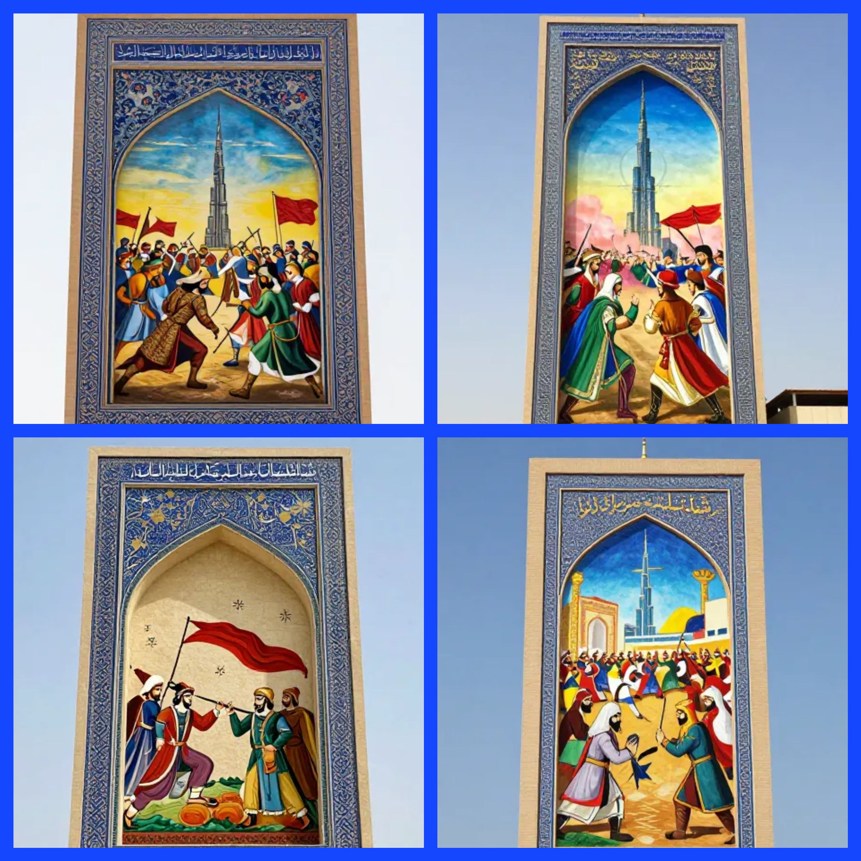 کتاب اختصاصی نغمه نگاره شاهنامه که روایت داستان به سلیقه شما بر روی ایده‌ای که شما می‌دهید چاپ و روایت می‌شود در تصاویر فوق روایت بر روی ساختمان‌های معروف جهان چاپ شده است