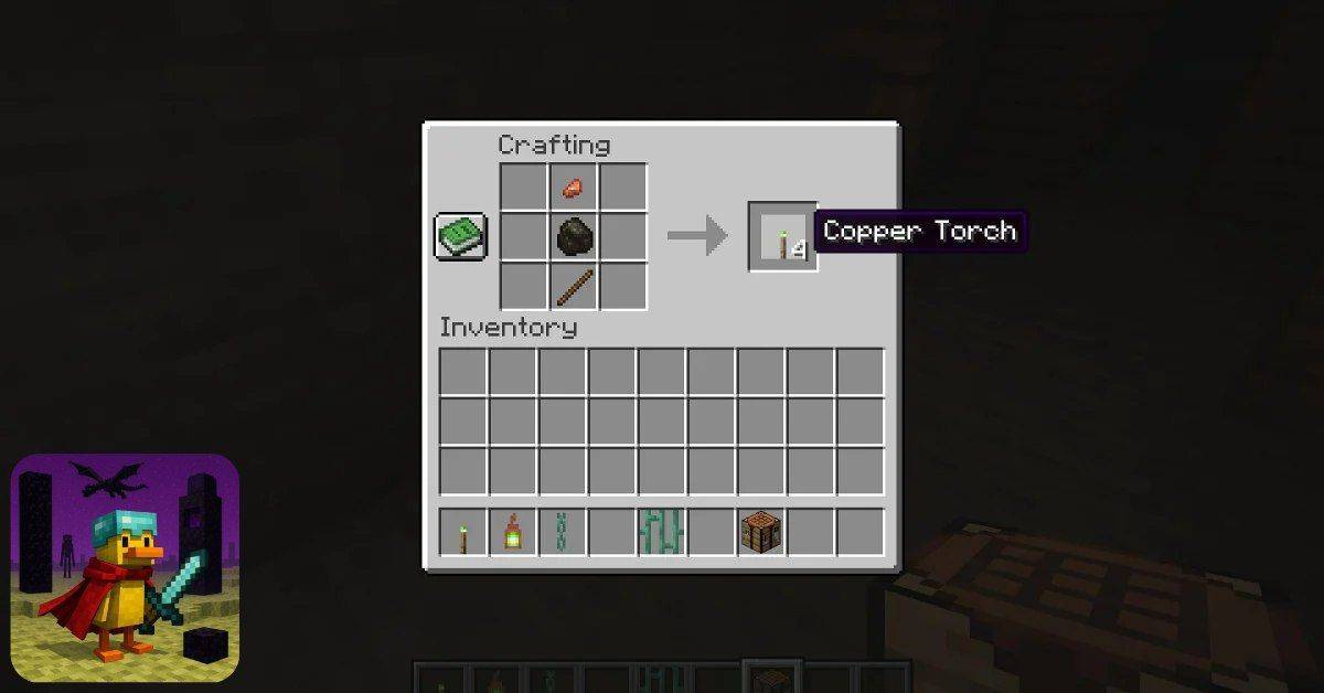 رای ساخت 4 عدد مشعل مسی، به 1 عدد ناگت مس (Copper Nugget)، 1 عدد زغال (Coal) یا زغال چوب (Charcoal) و 1 عدد چوب (Stick) نیاز دارید.