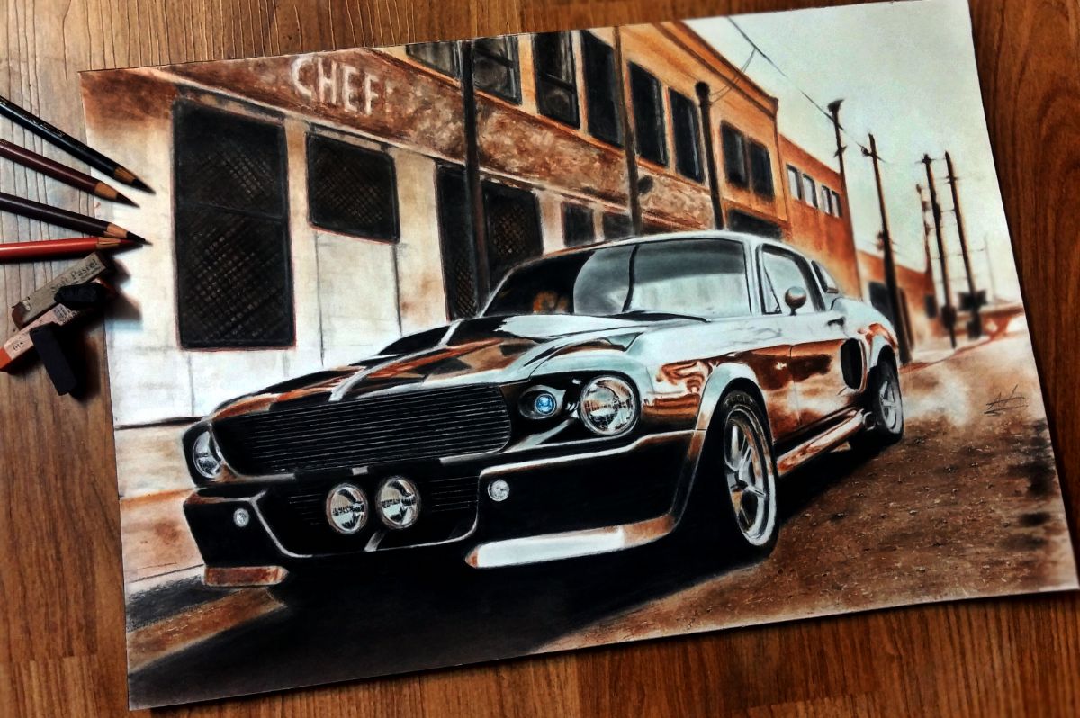 نقاشی دستی مدادرنگی و گچ پاستل