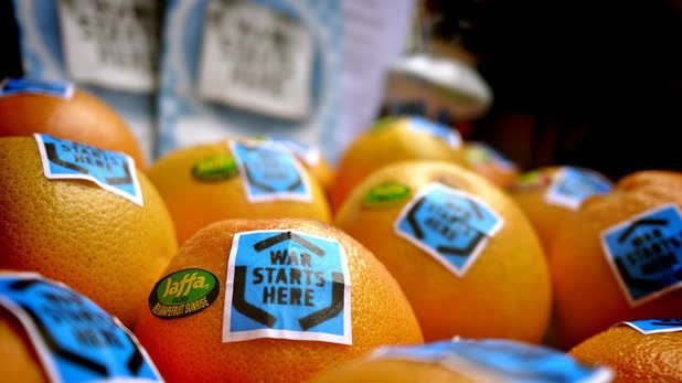 برچسب «جنگ اینجا آغاز میشود» روی پرتقالهای صادر شده از فلسطین اشغالی