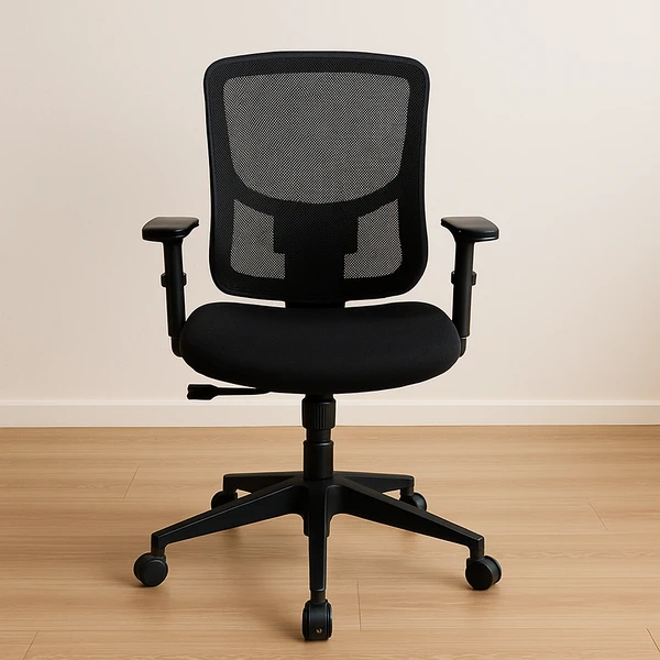 صندلی ارگونومیک با پشتی مشبک و دستههای قابل تنظیم.webp