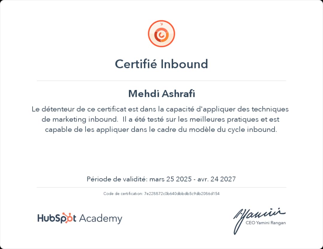 مدرک مدیریت کسب و کار از Hubspot فرانسه