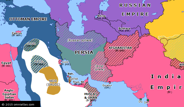 همان طور که در نقشه ایران میبینید ایران پس از قرارداد ۱۹۰۷ به ۳ قسمت تقسیم شد..۱_نواحی هاشور خورده بنفش رنگ(متعلق به روسیه)۲_نواحی هاشور خورده صورتی رنگ(متعلق به بریتانیا)۳_نواحی سبز رنگ(متعلق به ایران یا بی طرف)