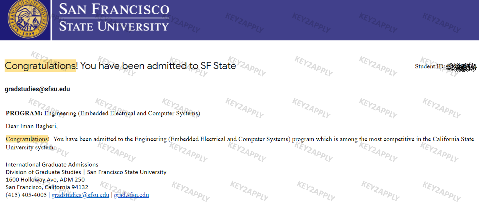 پذیرش از دانشگاه ایالتی سان فرانسیسکو، یکی از پر رقابت ترین دانشگاه های کالیفرنیا