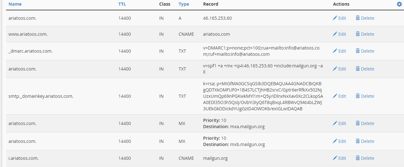 عکس از محیط تنظیمات DNS سی پنل دامنه آریاتوس AriaToos DNS Recordu