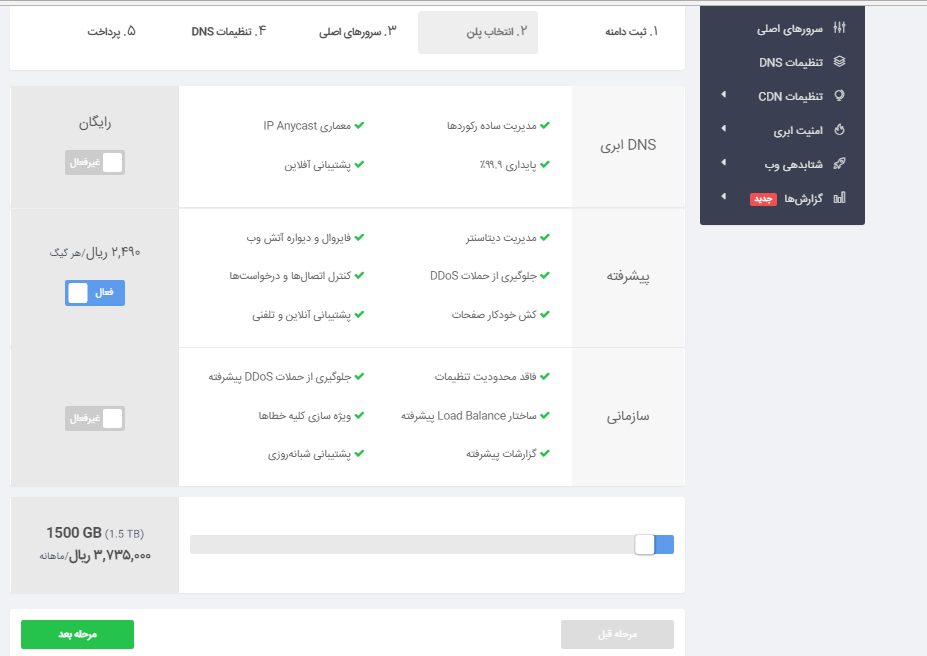 انتخاب پلن آروان کلود