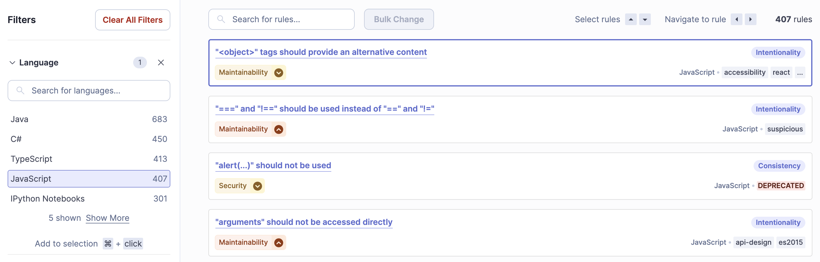 لیست Rules های زبان JavaScript