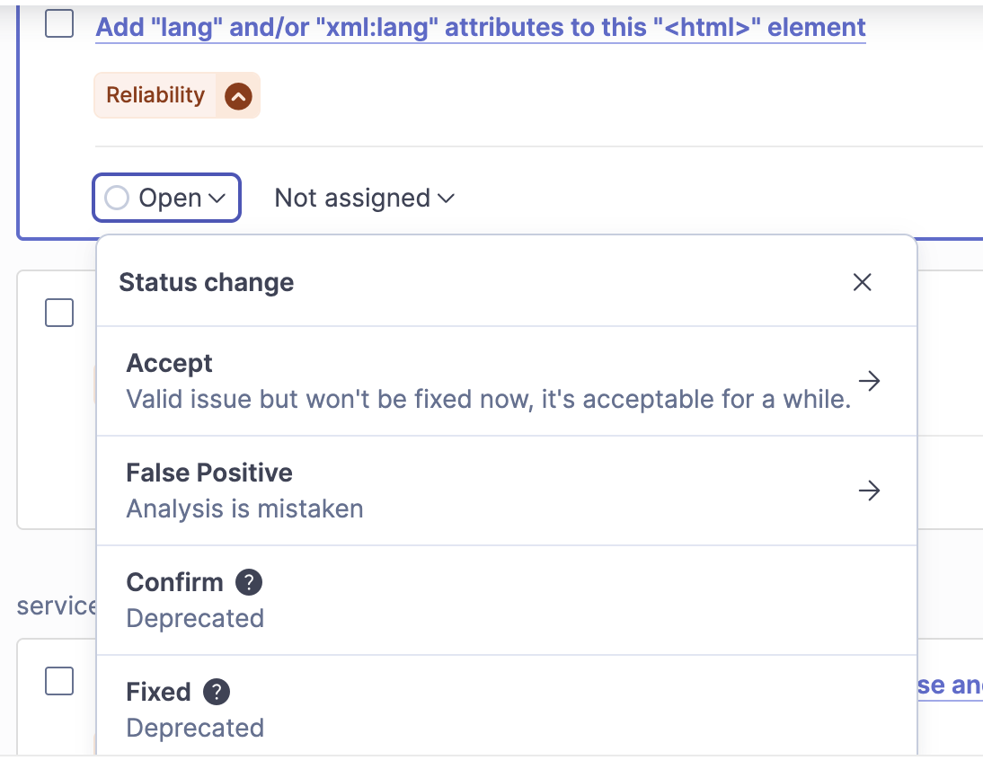 تعیین وضعیت هر issue
