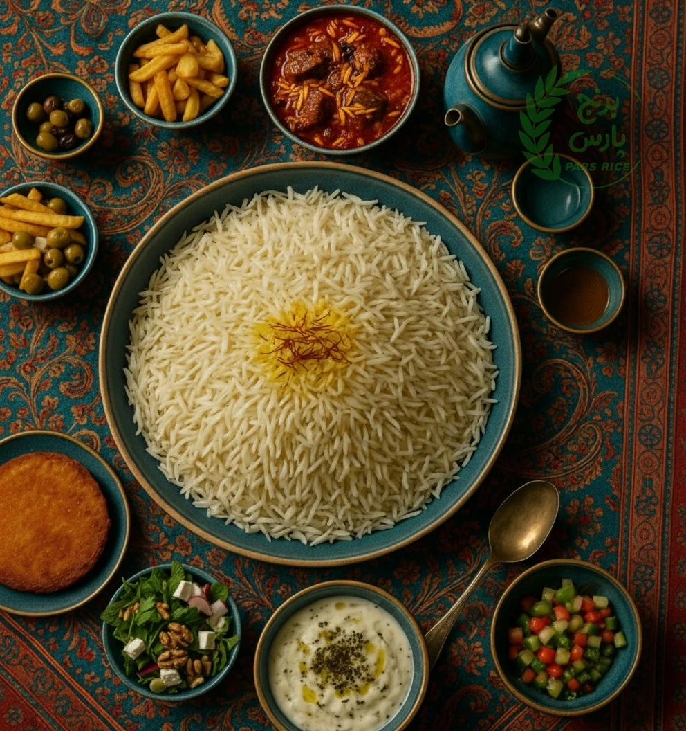 پلو طارم قدکشیده برای سفرهٔ مجلس