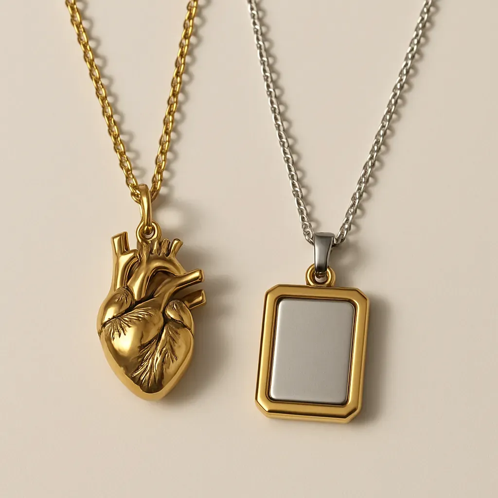 ست گردنبند عاشقانه و دوستانه مینیمال با طراحی قلب و آناتومیک روی پسزمینه کرم لوکس