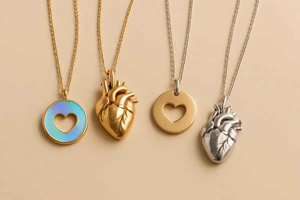 ست گردنبند عاشقانه و دوستانه مینیمال با طراحی قلب و آناتومیک روی پسزمینه کرم لوکس