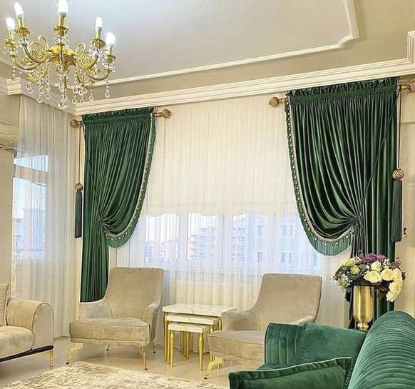 ترکیب پرده های حریر و تور با پرده های بالارو