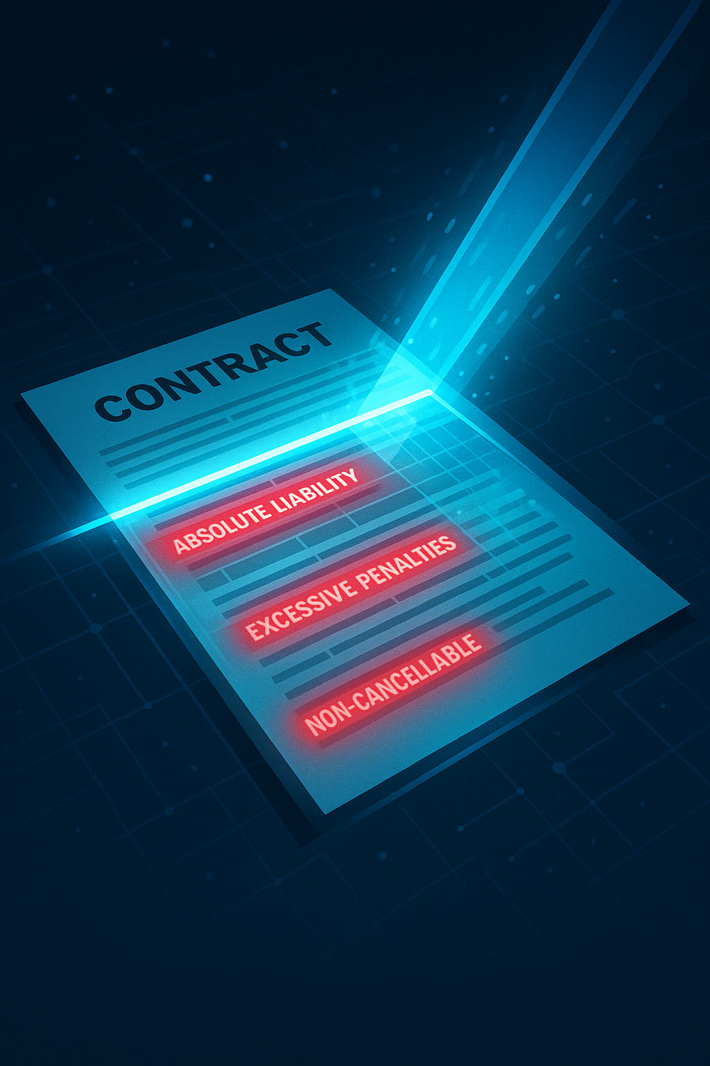 هوش مصنوعی مانند یک اسکنر هوشمند ، عمیق قرارداد،بندها و کلمات پر ریسک را که ممکن است در بررسی انسانی از چشم دور بمانند ، شناسایی و برجسته میکند.