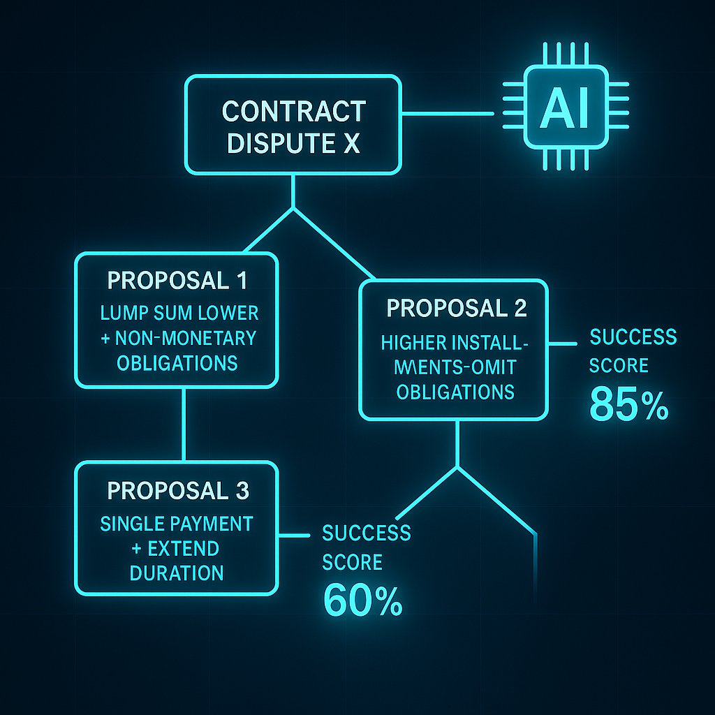 یک از کاربردهای عملی هوش مصنوعی در مذاکره، مدل سازی و رتبه بندی گزینه های مختلف توافق برای رسیدن به بهینه ترین نتیجه است.