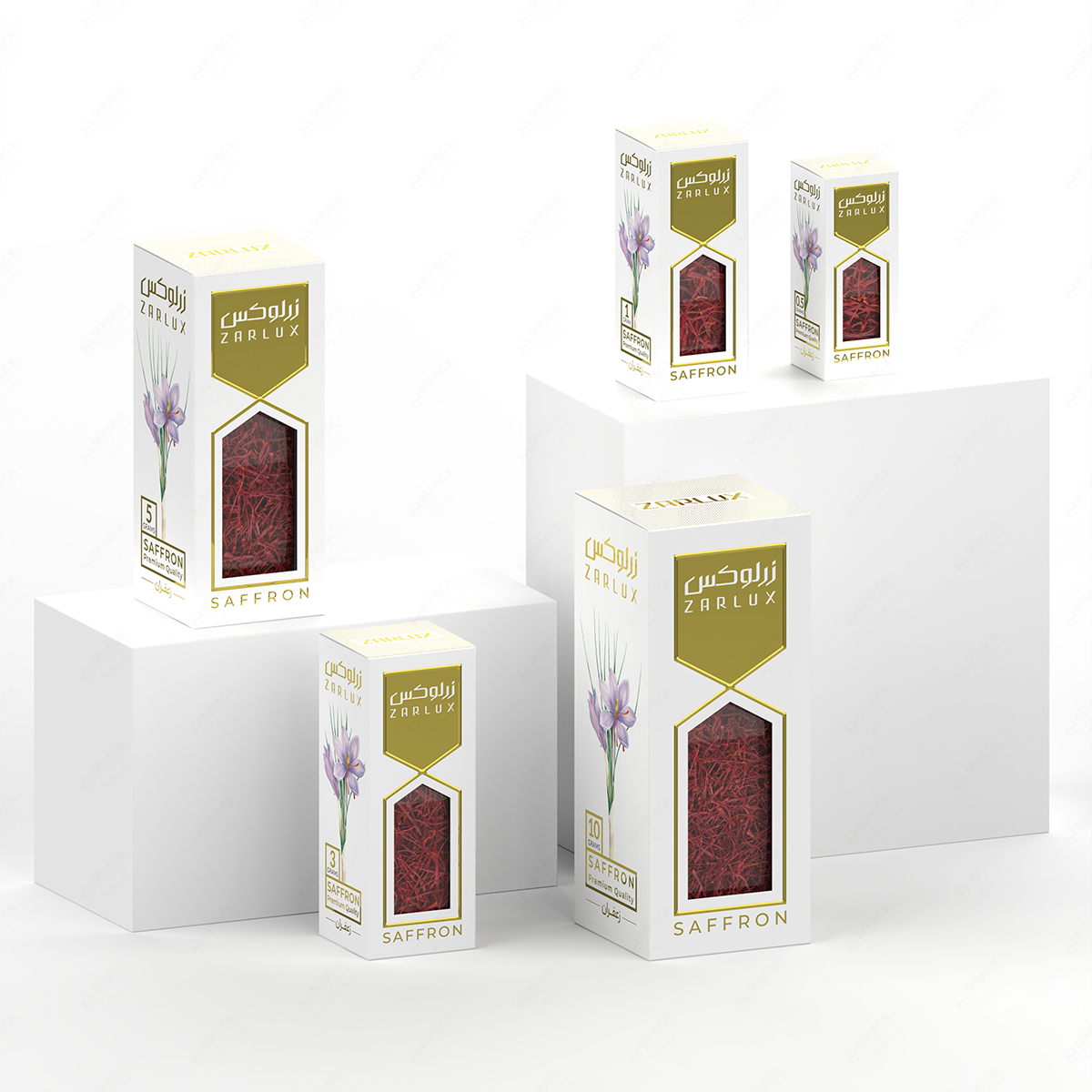 طراحی لیبل و جعبه بسته بندی زعفران زرلوکس توسط استودیو MPACK.ir