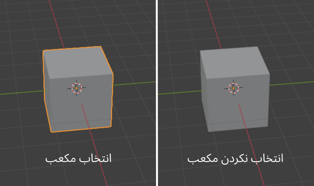 با کلیک روی محیط اطراف یعنی قسمت خاکستری (شکل سمت راست) و با کلیک روی مکعب (شکل سمت چپ)